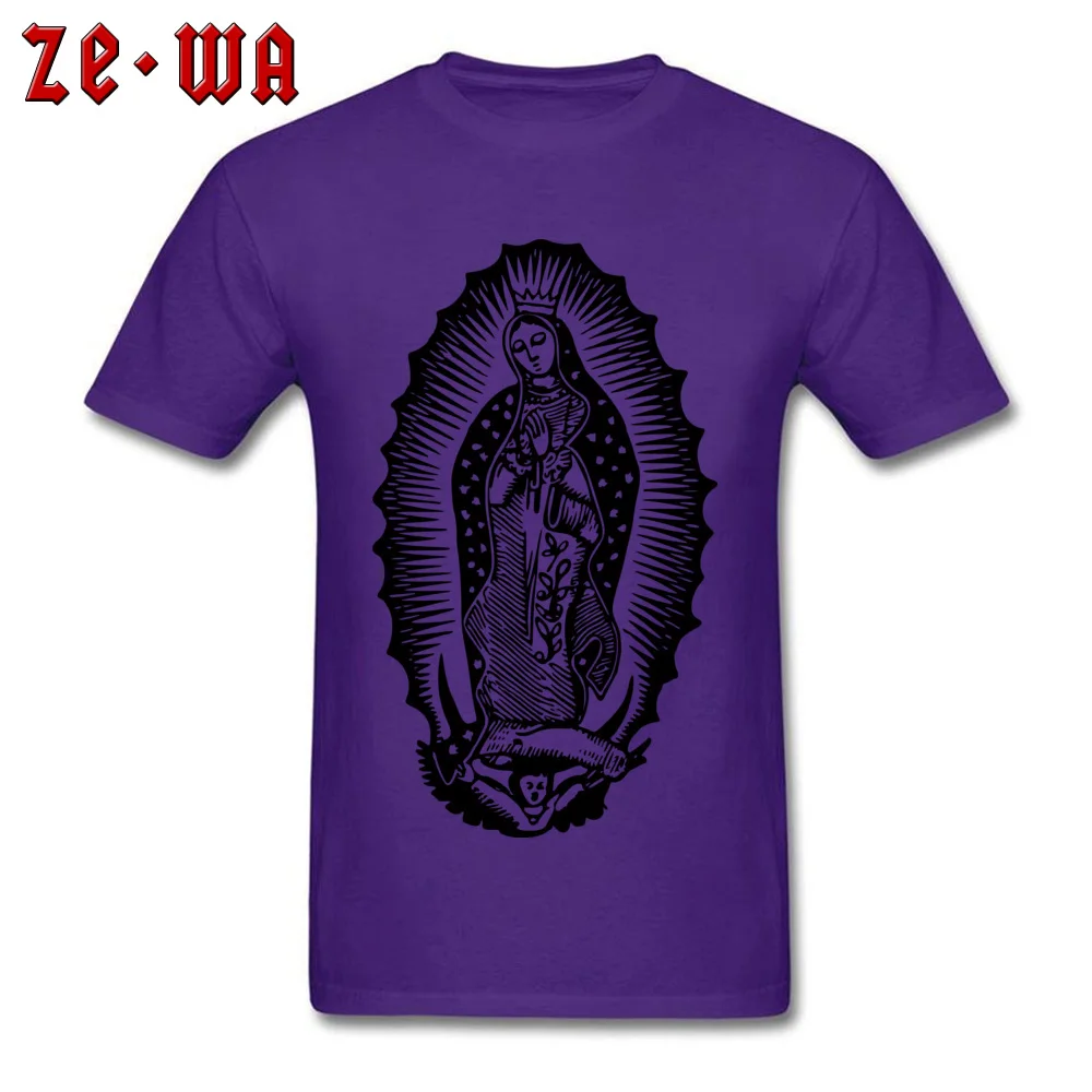 Casual Virgin Of Guadalupe Round Neck Top T-shirts Summer/Autumn Tees Short Sleeve for Men Designer 100% Cotton Design Tshirts Virgin Of Guadalupe purple