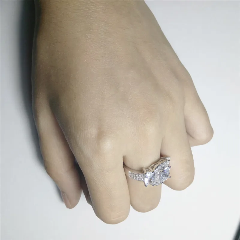 Big Promotion Princess Cut CZ Ring Exquisite Silver Color Micro Inlay Clear AAA Cubic Zircon Couple Knuckle Rings Anillos LSR001 (6)