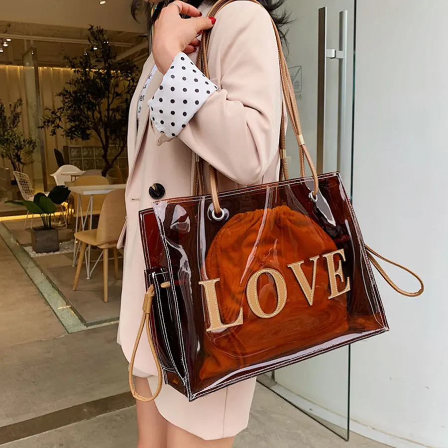 

Summer New Pvc Composite Bag For Ladies Fashion Letter Large Capacity Tote Bag Female Waterproof Holiday Swimsuit Shoulder Bags