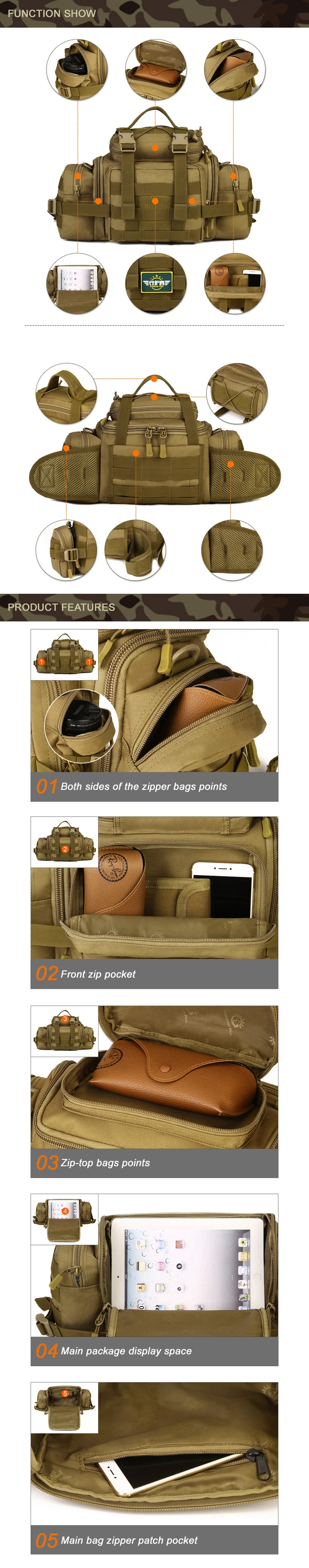 Bolso Equitação Pesca Caça Camping Camuflagem Militar Tático Preto Engrenagem
