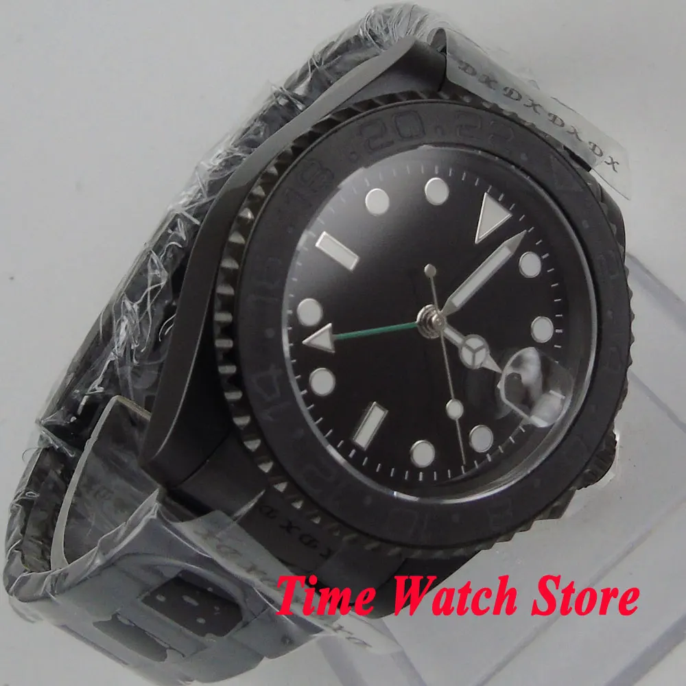 Мужские часы Parnis 40 мм GMT 3804 автоматические PVD чехол сапфировое стекло светящийся