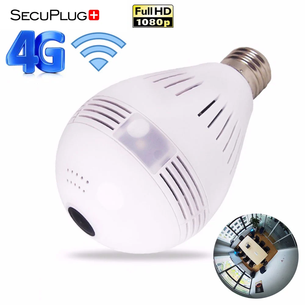 SIM Card 1080P HD Wireless Dome IP Camera Bulb Wi-Fi 360 Degree FishEye VR Audio Home CCTV Security Light Module Camera 1