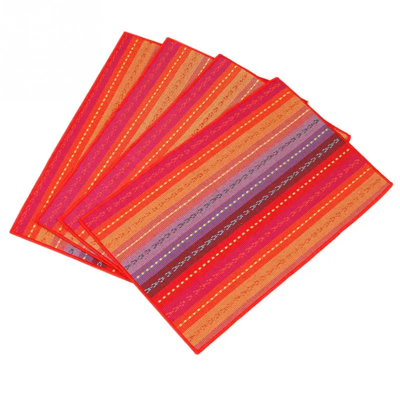 4pcs Handmade Woven Braided Ribbed Cotton Table Placemats Rainb ow Red