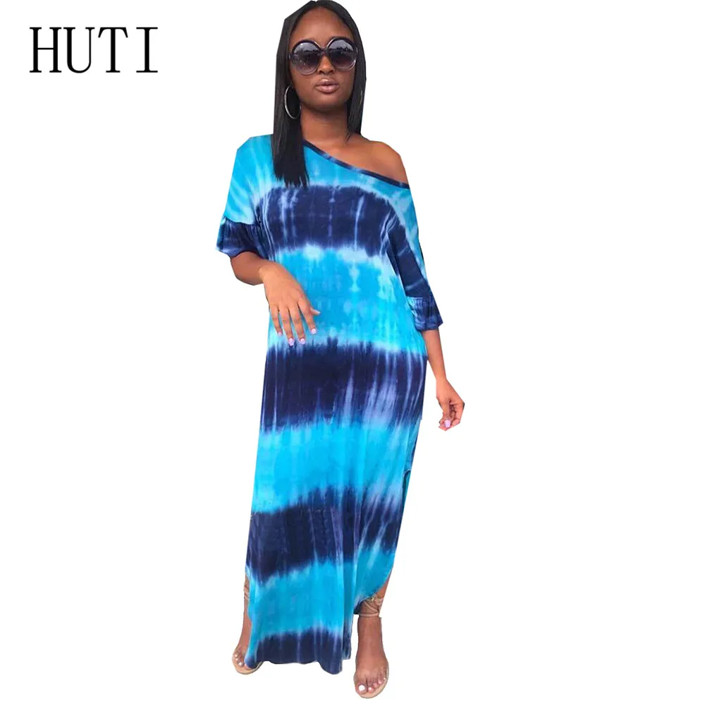 

HUTI Summer Women Dress Vintage Sexy Bohemian Beach Maxi Dress Femme Ruffle Sleeve Loose Long Robe Fashion Female Brand Dresses