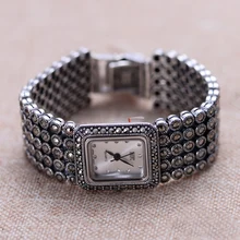 Hot Sale Women Classic Thai Silver Bracelet Watch S925 Silver Bracelet Watch Pure Silver Bracelet Watches Real Silver Bangle