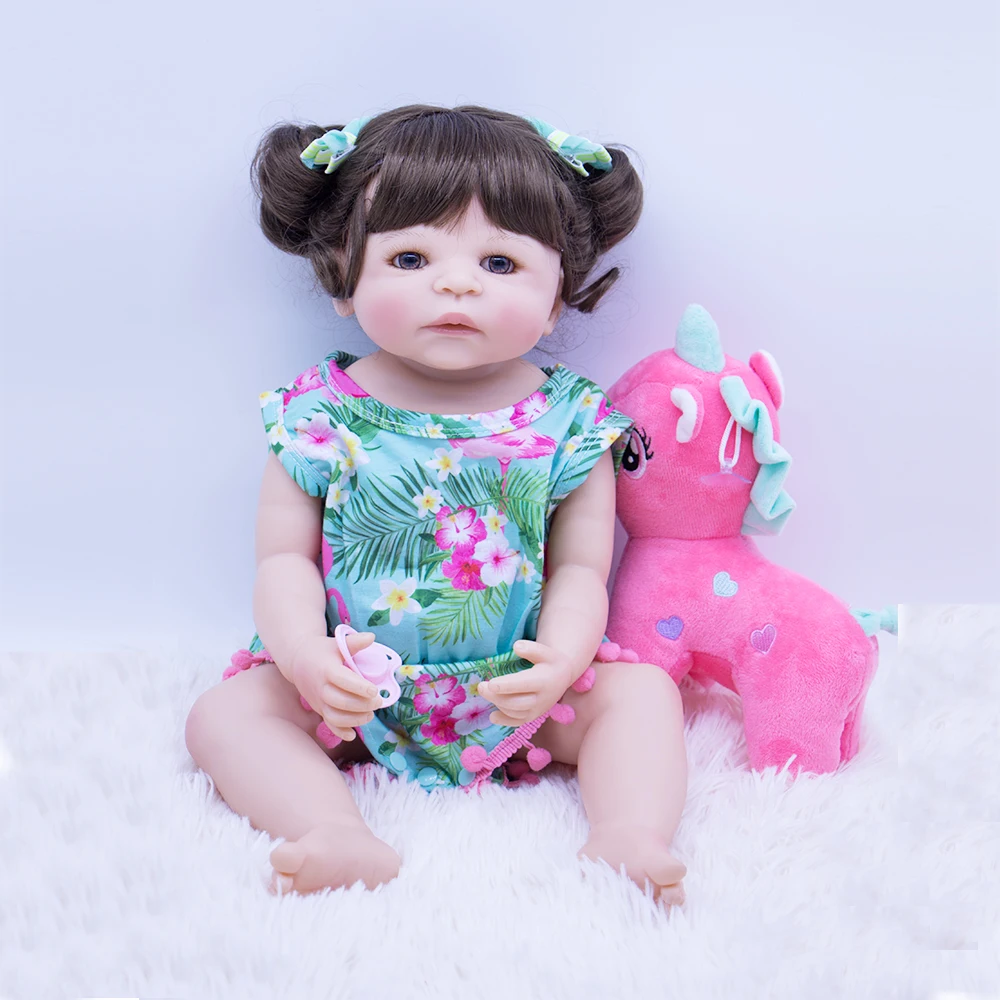 

56cm lovely newborn girl baby with cute pink plush toy fashion little princess silicone reborn baby dolls for children beat gift