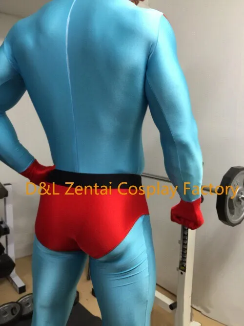 Free Shipping DHL 2015 Super Hero Blue & Red Captain Planet Superhero Costume Lycra Spandex Zentai Suit For Halloween SH1432 (2)