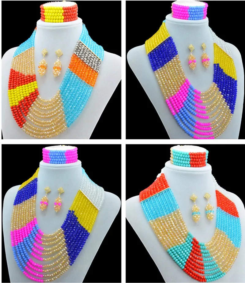 

Fashionable Multicolor Combination African Beads Jewelry Set Costume Nigerian Wedding African Bridal Jewelry Set Free Shipping