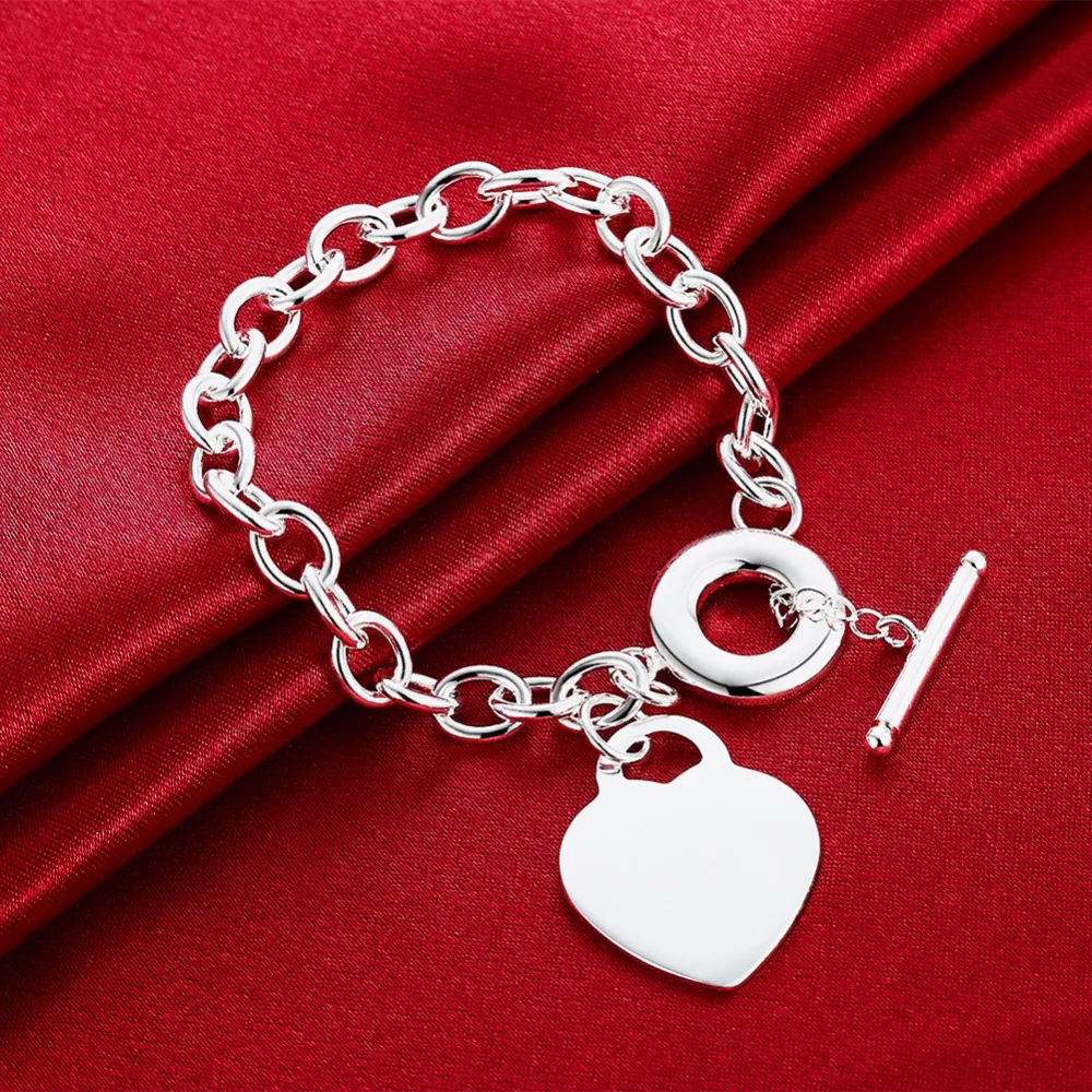 Посеребренный комплект из ожерелья и браслета в форме сердца, модное женское/Мужское ожерелье+ браслет,, мужские ювелирные изделия