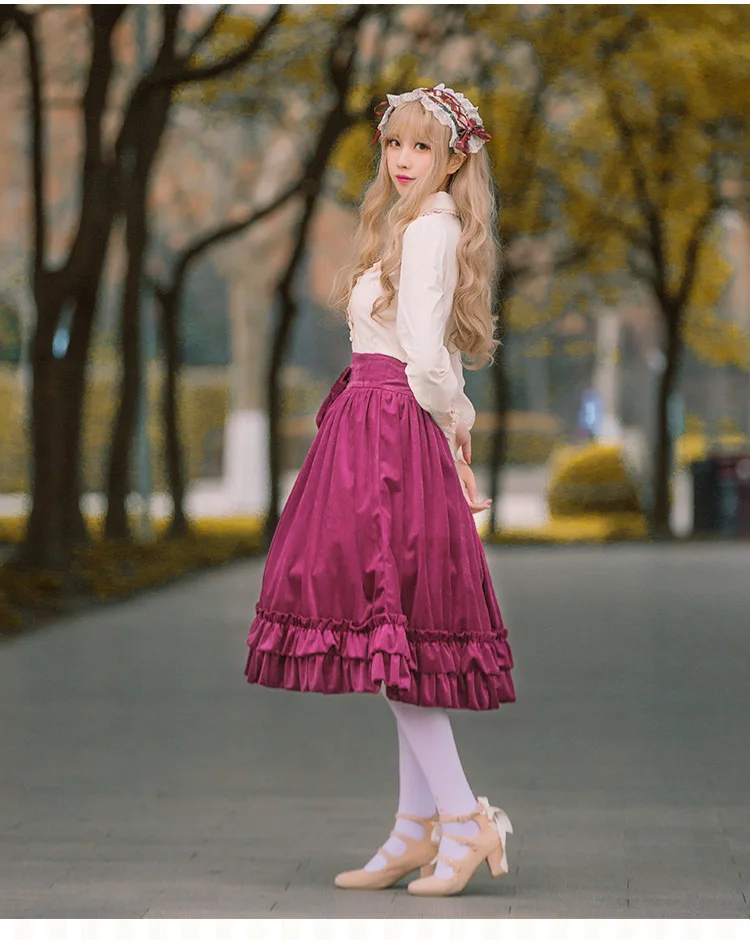 

2019 OriginallyLolita's Autumn and Winter New Retro Velvet Bottom Half Skirt Thickened Heating Half Skirt LZJ-Q009