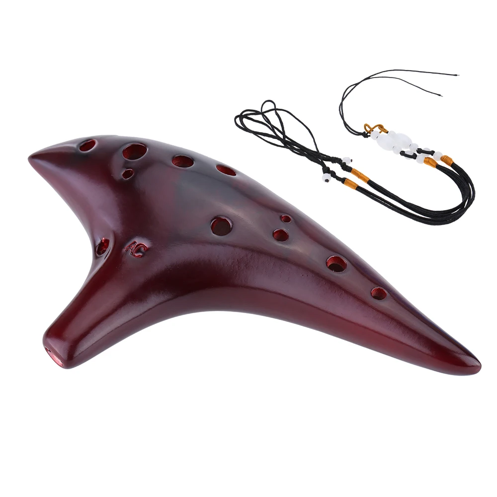 

12 Holes Ceramic Ocarina Flute Alto C Smoked Burn Submarine Style Musical Instrument with Music Score for Beginner