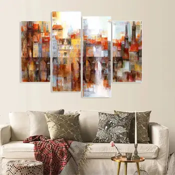 

City Building Canvas Painting Floating City Poster Wall Art 4 Pcs Scenery Pictures Room Decoration Abstract Oil Painting Cuadros