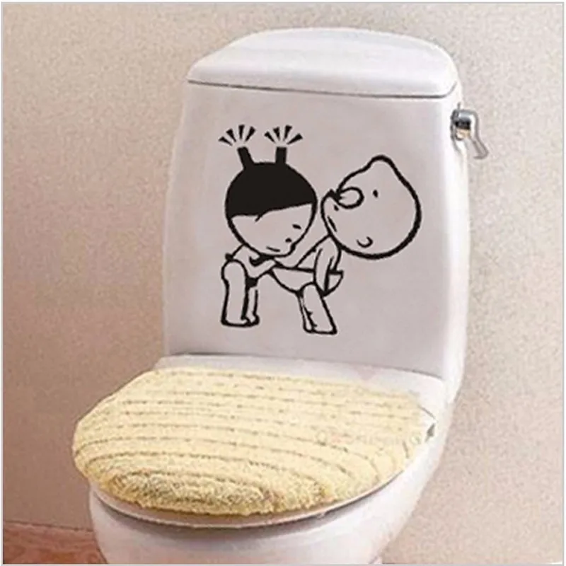 

2pcs Sticker On The Toilet Seat Funny Bathroom Wall Decals Home Decoration Creative Toilet Stickers Cute Kids Pattern