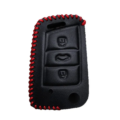 Кожаный чехол для ключей автомобиля для Skoda Octavia Combi A7 Rapid Yeti Fabia Superb Smart Key Fob Чехол держатель сумка - Название цвета: 3 Button Red