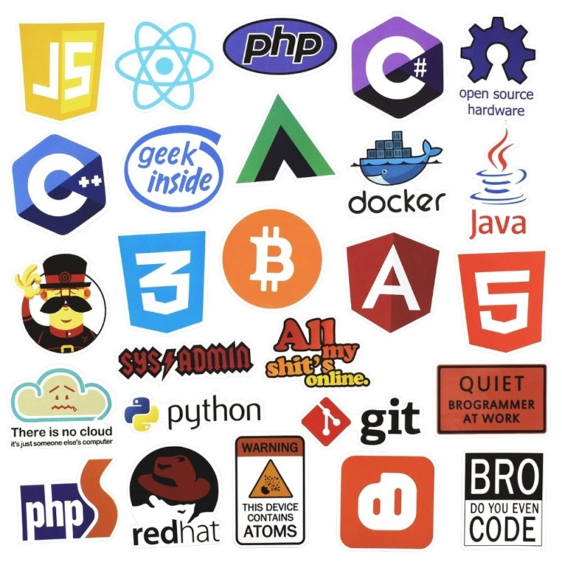Programmerstickers50pcs Internet Java Js Php Html Visual Studio Language App Logo Bitcoin Docker C Js Google Sparking Computer Stickers Aliexpress
