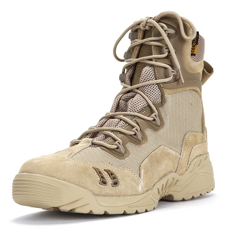 Армейские фанаты с высоким голенищем, тактические походные ботинки для пустыни, мужские уличные ботинки для альпинизма, охоты, спорта, дышащие военные тренировочные армейские ботинки - Цвет: high khaki