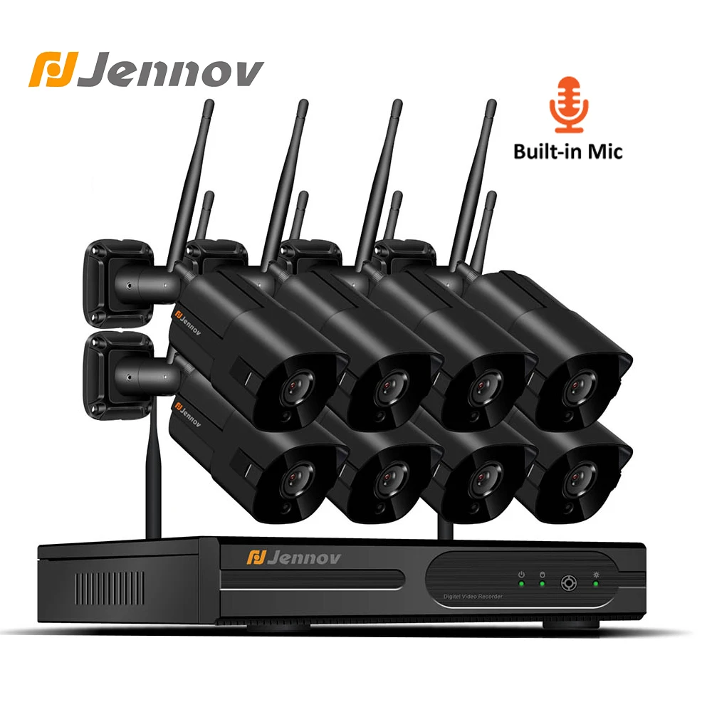 

Jennov 1080P Video Surveillance CCTV Kit IP Camera Outdoor 2MP P2P Security Camera System Wifi Wireless 4Ch 8CH NVR Audio System