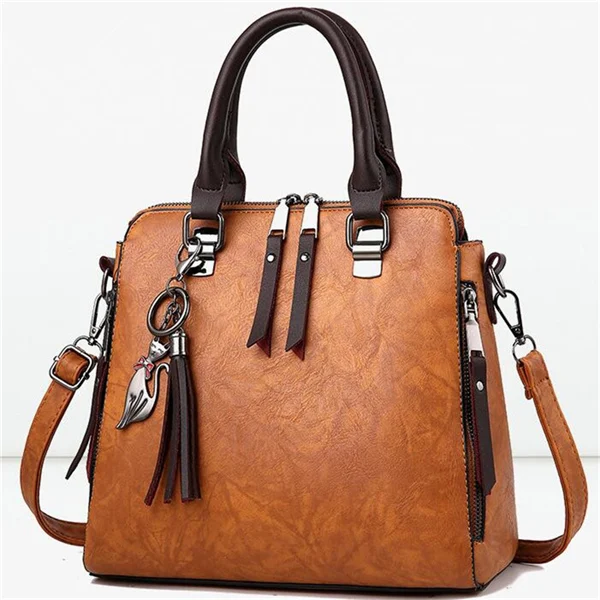 Gusure, Ретро стиль, из искусственной кожи, женские сумки-мессенджеры, тоут с кисточкой, сумка через плечо,, женские сумки на молнии - Цвет: brown