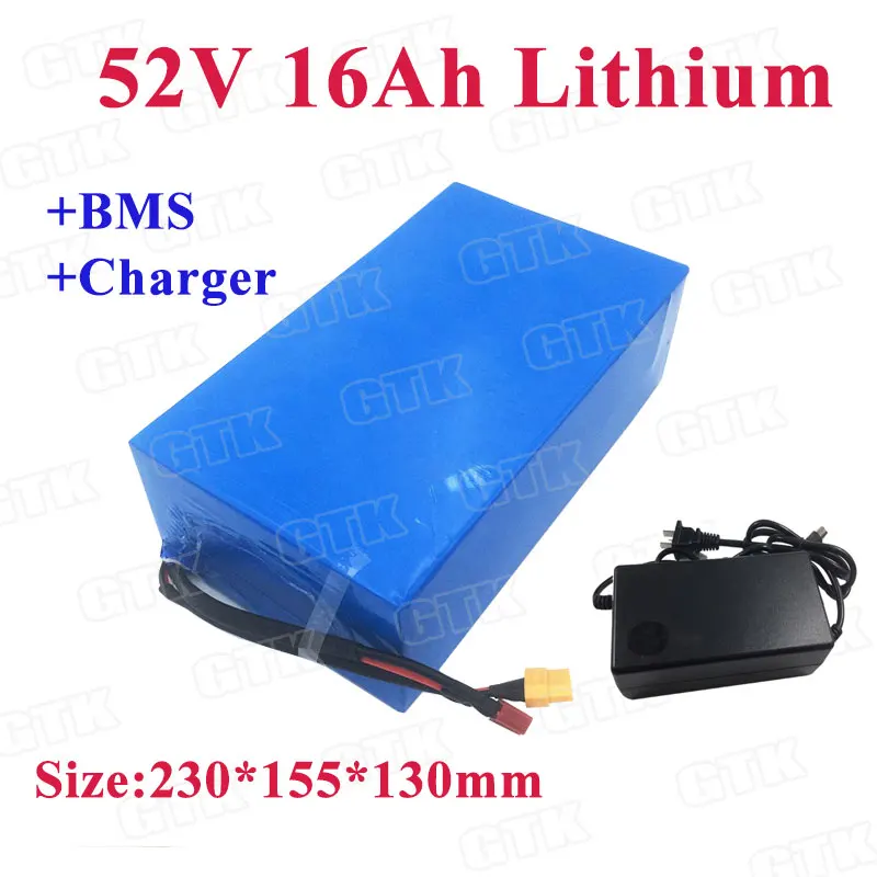 

GTK Lithium 51.8V 16Ah 20Ah li ion battery pack 52V 48V with 14S BMS for 1500W motor electric bicycle scooter + 2A charger