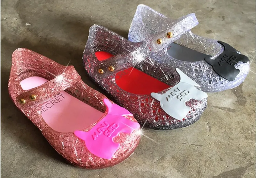 

Mini sed jelly shoes New kids Girls sandals fruit satin cherry PVC soft outsole children beach Sandals 14-16.5cm