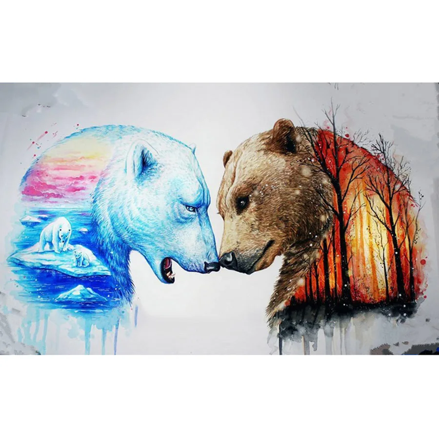 Diy Diamond Embroidery Grizzly Bears And Polar Bears Diamond