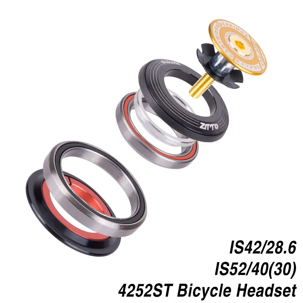 Bicycle Bearing Headset 42mm 52mm 4252ST CNC 1 1/8"-1 1/2" Tapered Tube fork Straight IS42 IS52 Head Tube Set - Цвет: Gold 4252ST