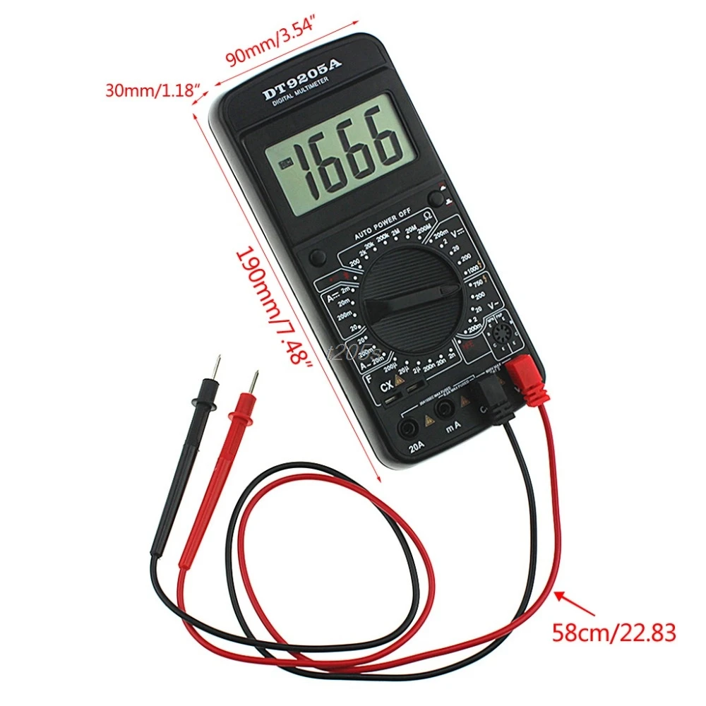 DT9205A Цифровой мультиметр AC/DC Вольтметр Амперметр Сопротивление измеритель