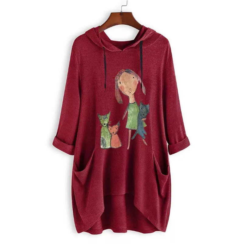 Plus Size New Design Women Casual Cartoon Print Long Sleeves Side Pocket Hooded Irregular Top Thin Hoodies For Women 35DE27 (11)