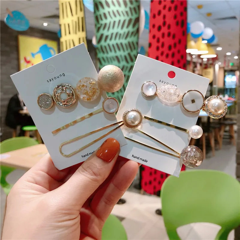 

Korean Handmade Geometric Acrylic Pearl Rhinestone Adult Woman Girls Hairpins Hair clips Head wear Sets Accessories-JQAWHRP085C5