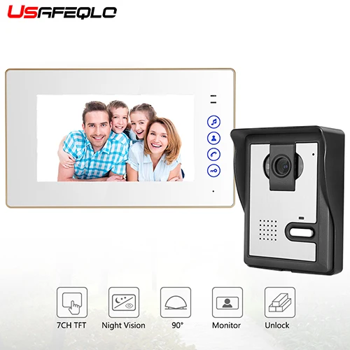

USAFEQLO 7" Color LCD Wired Video Doorbell Door Phone Night Vision 700TVL Camera Visual Intercom Home Videophones Interphone