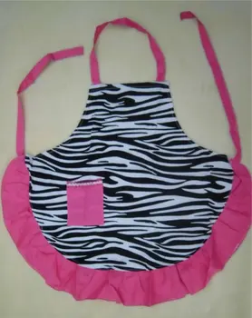 

Whosale Lot Zebra printing with pink ruffle cotton cooking apron