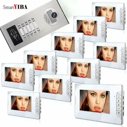 SmartYIBA 7 дюймов Цвет видео-телефон двери Наборы 10 единиц квартире видеодомофон Системы RFID Управление доступа видео двери Камера