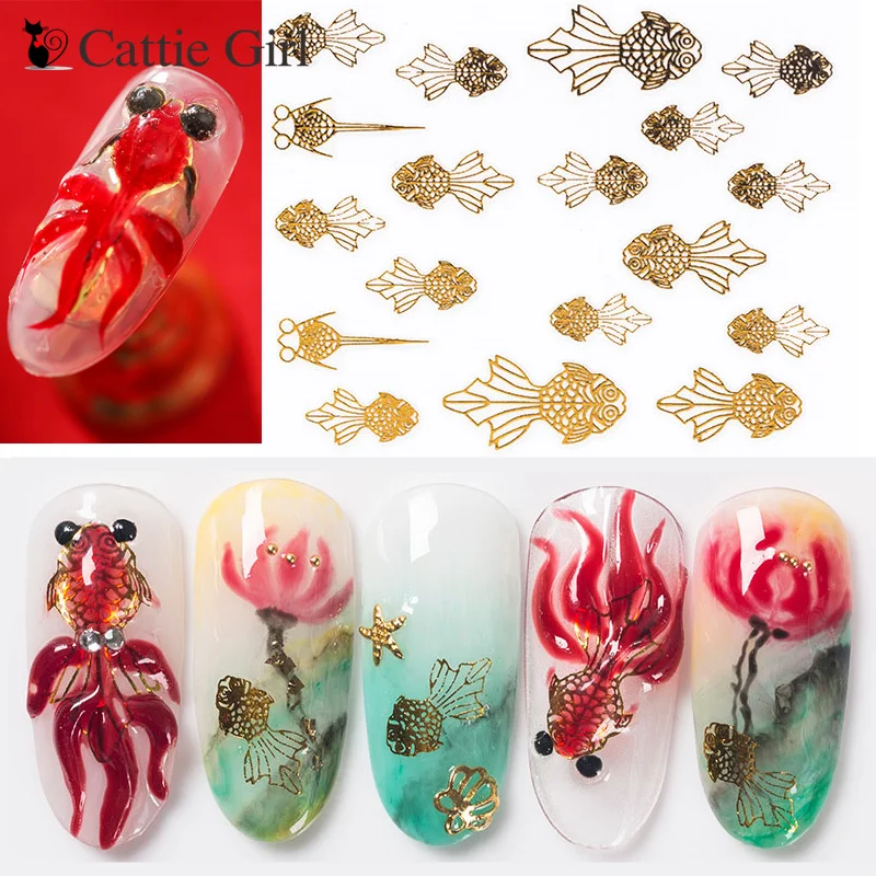 

1 Sheet Goldfish 3D Nail Art Transfer Stickers Fish Bone Nail Designs Golden Nail Accessories for Nail Decorations