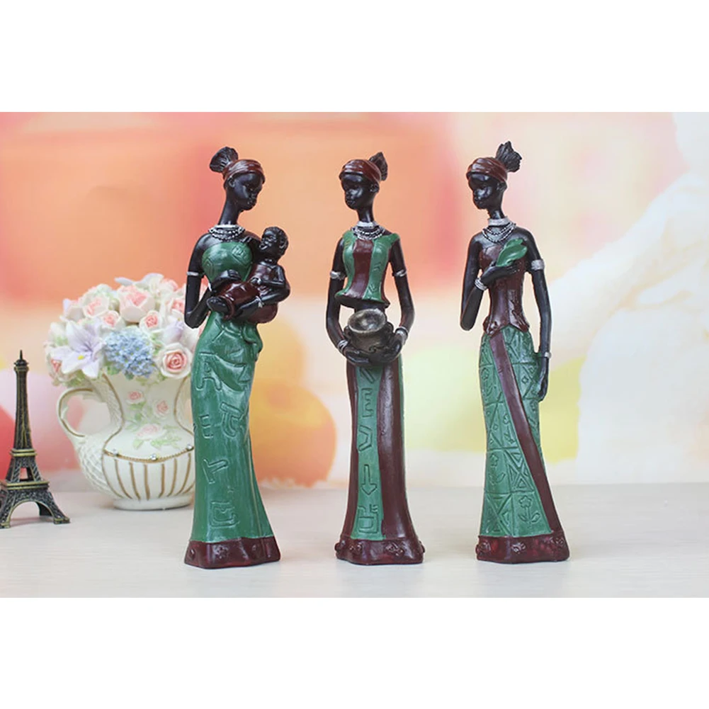 

3 Pcs Display African Lady Sculptures Craft Figurine Table Decor Home Exquisite Gift Handmade Exotic Statue Resin