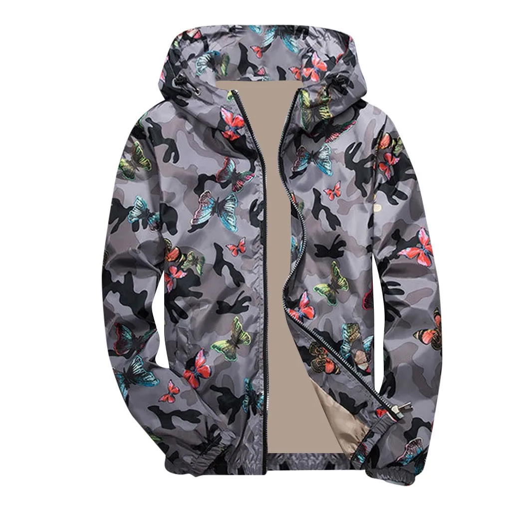 Womail, Высококачественная Женская весенне-летняя камуфляжная ветровка, тонкая женская камуфляжная ветровка с бабочкой, пальто с капюшоном - Цвет: GY