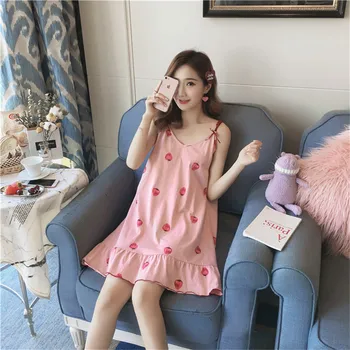 

2018 Summer Lady Nightgown Women Nightwear Nightdress Female Sleeveless Nighty Sexy Sleepwear Sleepshirt Home Clothing AD0252