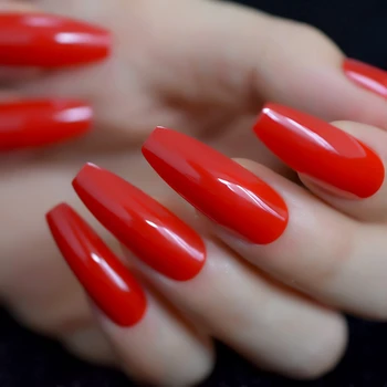 

Ballet Blood Extra Long Fake Nails Pure Red Coffin Sexy Charming Designed Finger Nails Acrylic UV Gel Lady Nails