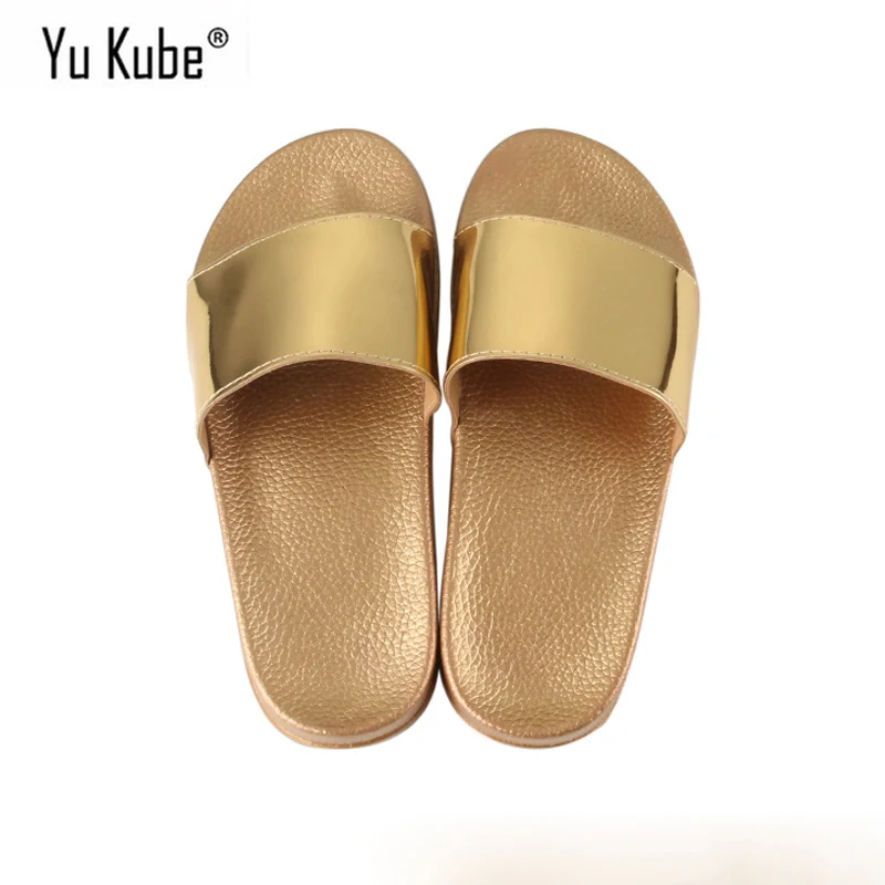 

Yu Kube 2019 Leather Summer Slippers Women Bling Flip Flops Sandals Slip On Beach Flat Slides Shoes Women