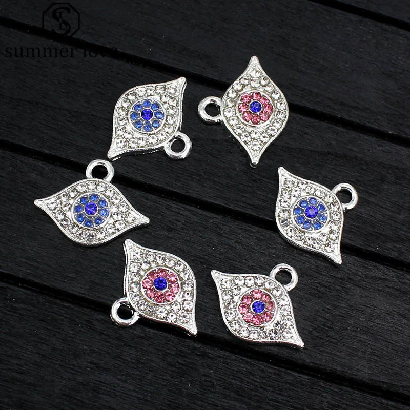 

20Pcs Lot Silver Plated Blue Evil Eyes Charms Alloy Metal Lucky Crystal Charm Protection Fit DIY Gift Jewelry 14mm*18mm