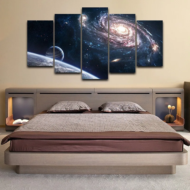 Modern Wall Art Painting HD Printed On Canvas Home Decor Pictures 5 Panel Frame Outer Space Planet Landscape Photo Poster 