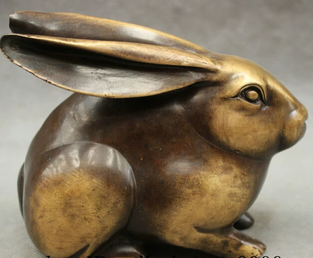 

JP S0606 Chinese Pure Bronze Year Zodiac Wealth JiXiang Rabbit Statue Animals Sculpture