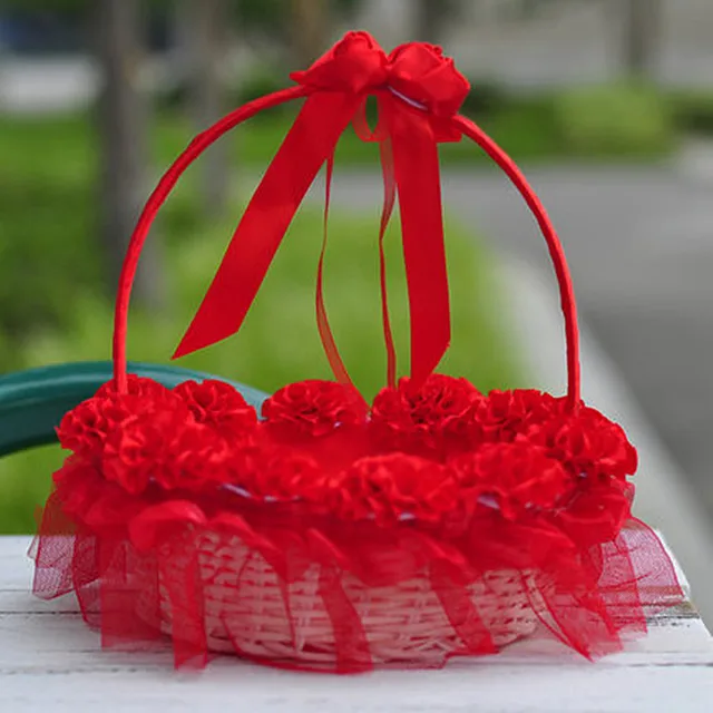red flower girl basket