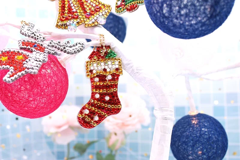 8 шт., Кристальный бриллиант, милая Рождественская серия, сумка-кошелек, полностью бриллиантовый автомобильный Сияющий брелок, подвеска, аксессуары для домашнего декора