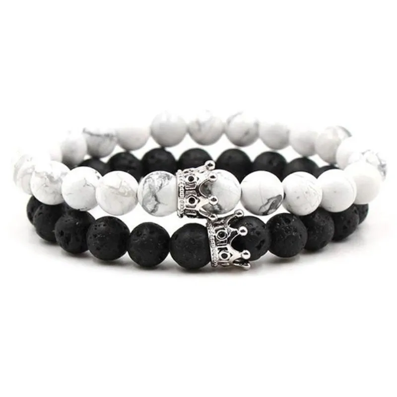 

Luxury Trendy Classic Couple Bracelet Men Women 2019 High Quality Charm Diy Stone Strand 2pcs/set Crown Bracelet Jewelry Gift