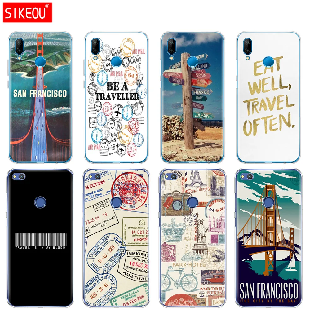 

Silicone Cover Phone Case For Huawei P20 P7 P8 P9 P10 Lite Plus Pro 2017 p smart 2018 Travel signpost Stamps san francisco