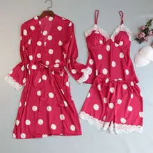 MECHCITIZ Женщины одеяние платье комплекты шелк femme халат пижамы короткие 3 предмета в комплекте летние пижамы комплекты ночное белье с нагрудники