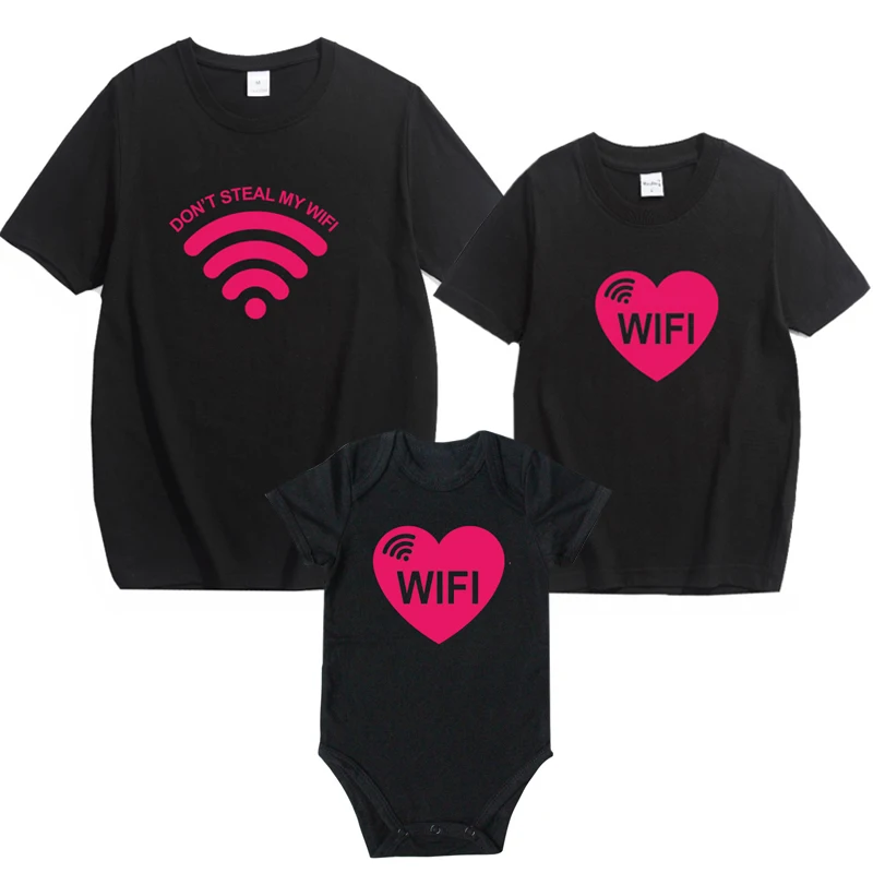 New Fashion Mommy and Me Clothes Family Look Shirt Mother and Daughter Matching Clothes Love WIFI Cotton Family Matching T Shirt