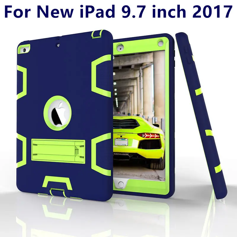 

Case For Apple iPad 9.7 inch 2017 Case New Armor Shockproof Heavy Duty Silicon+PC Stand Smart Cover Protective shell TPU Cases