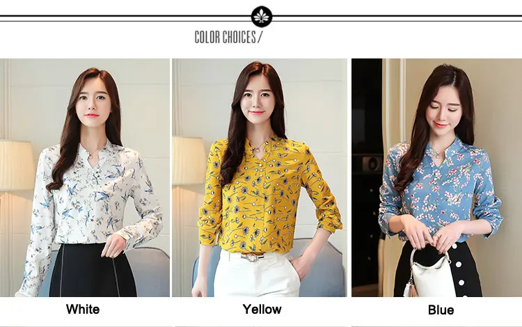 2019 New Autumn Chiffon Blouse Women Ladies Shirts Floral Print Blusas Mujer V-neck Long Sleeve Shirt Women Tops Plus Size (1)