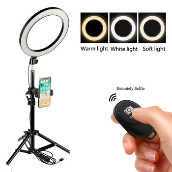 

Dimmable Bi-color LED Ring Light Kit Stand Cellphone Clip/Tripod/Bluetooth Selfie for Smartphone Camera Photo YouTube Video Live